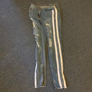 Blue & White Small Blue Men’s Skinny Ripped Jeans